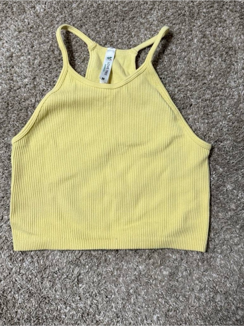 Love Tree Lemon Ribbed High-Neck Racerback Crop Tank